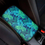 Turquoise Tropical Leaf Pattern Print Car Center Console Cover