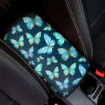 Watercolor Blue Butterfly Pattern Print Car Center Console Cover