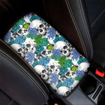 Green Blue Flowers Skull Pattern Print Car Center Console Cover
