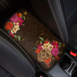Brown Skull And Colorful Flowers Printed Car Center Console Cover