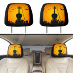 Violin At Cemetery Sunset Halloween Car Headrest Covers Set Of 2