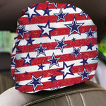 Dazzling USA Navy White Stars With Red Striped Pattern Car Headrest Covers Set Of 2
