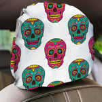 Day Of The Dead Pink And Green Sugar Skull Mexican Car Headrest Covers Set Of 2