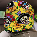 Day Of The Dead Man And Woman Sugar Skull Mexican Car Headrest Covers Set Of 2