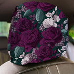 Dark Purple Rose Abstract Flower Hand Drawn Pattern Car Headrest Covers Set Of 2