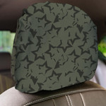 Dark Green Camo Stars Brush Stroke Pattern Car Headrest Covers Set Of 2