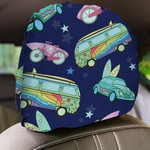 Dark Blue Theme Surfboards On Transport Cars Bicycles Vans Pattern Car Headrest Covers Set Of 2