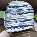 Dark Blue Painted Pattern With Marine Rope Knots And Abstract Waves Car Headrest Covers Set Of 2