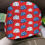 Dark Blue And White Stars Pattern Helmet On Red Background Car Headrest Covers Set Of 2
