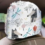 Cute Wolf On A Flower Meadow In The Woods Car Headrest Covers Set Of 2