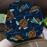 Cute Swimming Group Of Sea Turtles Cartoon Car Headrest Covers Set Of 2