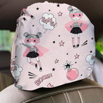 Cute Supergirls Cartoon Characters Fly On Pink Starry Stars Background Car Headrest Covers Set Of 2
