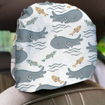 Cute Nordic Baby Animals Sea Fishes In Pastel Color Design Car Headrest Covers Set Of 2