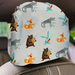 Cute Little Animals In Cartoon Style With Wolf Car Headrest Covers Set Of 2