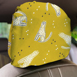 Cute Leopard Cheetah On Yellow Background Car Headrest Covers Set Of 2