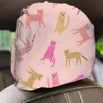 Cute Kids Funny Leopard On Pink Jungle Car Headrest Covers Set Of 2