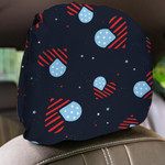 Cute Hand Drawn Patriotic US Flag Heart Pattern Car Headrest Covers Set Of 2