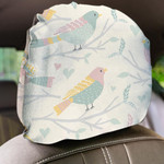 Cute Green And Pink Birds On Branches With Heart Car Headrest Covers Set Of 2