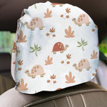 Cute Funny Safari Turtle And Floral Elements Car Headrest Covers Set Of 2