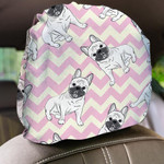 Cute French Bulldog On Pink Zig Zag Car Headrest Covers Set Of 2