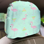 Cute Flamingo Standing On One Leg And Colorful Triangle Car Headrest Covers Set Of 2