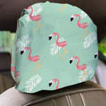 Cute Flamingo Standing On One Leag With Aneca Palm Leave Car Headrest Covers Set Of 2