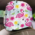 Cute Flamingo Slide Lemon And Tropical Flower Car Headrest Covers Set Of 2