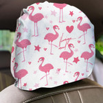 Cute Flamingo Sleeping With Pink Stars And Hearts Car Headrest Covers Set Of 2