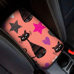 Black Cat With Star And Heart On Orange Car Center Console Cover