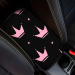 Black And Pink Repeated Crowns Stars Pattern Car Center Console Cover