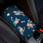 Birds And Blooming Roses On Dark Blue Background Car Center Console Cover