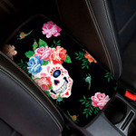 Beautiful Watercolor Floral Skull Smiling Face Pattern Car Center Console Cover