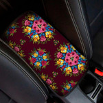 Beautiful Floral Abstract Boho Hippie Pattern On Brown Background Car Center Console Cover