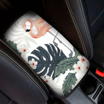 Beautiful Flamingo With Palm And Monstera Leaves Car Center Console Cover
