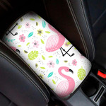 Beautiful Flamingo With Cocktail And Tropical Leaves Car Center Console Cover
