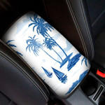 Beautiful Botanical Pattern Background With Coconut Palm Trees Mountaines Car Center Console Cover