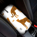Animal White Background With Cheetah Leopard Car Center Console Cover