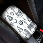 American National Symbols Sketch Illustration In Black And White Car Center Console Cover