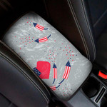 American Flag In The Shape Of A Heart And Firecrackers Car Center Console Cover