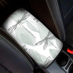Abstract Leaves And Dragonflies On White Car Center Console Cover