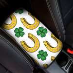 Abstract Golden Horseshoe And Clover Leaf Car Center Console Cover