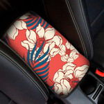 Abstract Elegance Flower Leaves Art Pattern On Red Background Car Center Console Cover