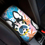 Abstract Dog Portrait And Floral Leaves Elements Illustration Car Center Console Cover