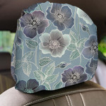 Wonderful Purple Flowers Leaves Branches Hand Drawing Pattern Car Headrest Covers Set Of 2