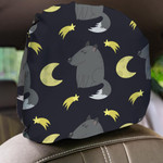 Wolf With Moon And Stars In Cartoon Style Car Headrest Covers Set Of 2