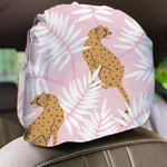 Wild African Leopard With White Tropical Leaves Car Headrest Covers Set Of 2