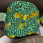 Wild African Leopard With Parrots And Butterflies Car Headrest Covers Set Of 2