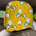 Wild African Leopard Sleeping On Yellow Background Car Headrest Covers Set Of 2