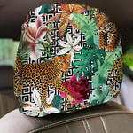Wild African Leopard In Tropical Forest Geometric Background Car Headrest Covers Set Of 2