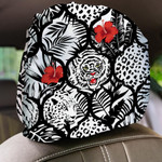 Wild African Leopard Exotic Patchwork Background Car Headrest Covers Set Of 2